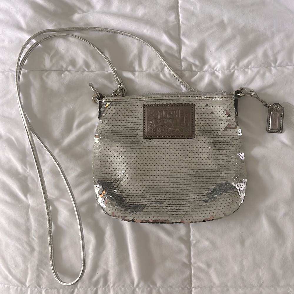Silver sequin Coach purse